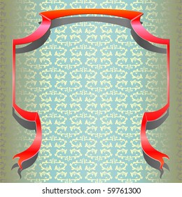 Abstract vintage background with red ribbon.Gold pattern. Shadow. Vector