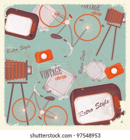 Abstract vintage background - retro items and cards - vector illustration