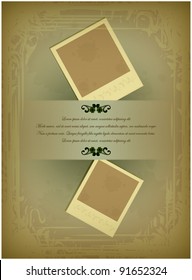Abstract vintage background with two images and floral ornament