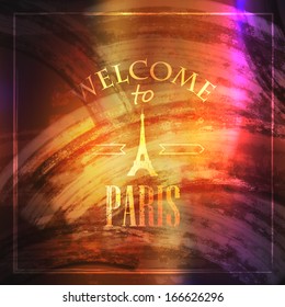 abstract vintage background for web or print design. illustration with Eiffel tower. welcome to Paris
