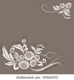 Abstract vintage beige flower corner decoration vector card.