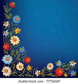 abstract vintage blue background with color floral ornament