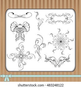 Abstract vintage borders vector set. Hand drawn ornamental frames for greetings and invitations. Floral elements of decor. Universal vintage ornaments for decor and design.