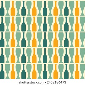 Abstract vintage bottles and glasses, vector illustration, seamless pattern