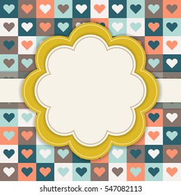 Abstract Vintage Card With Background Made Of Colorful Squares And Hearts