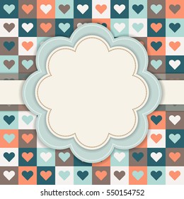 Abstract Vintage Card With Vintage Background Made Of Colorful Squares And Hearts