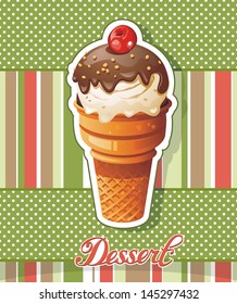 Abstract Vintage card with Chocolate ice cream, detailed vector illustration. Elegance food background
