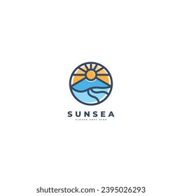 Abstract Vintage Circular Sun and Ocean Wave Logo. Vector Logo Design Template Elements.