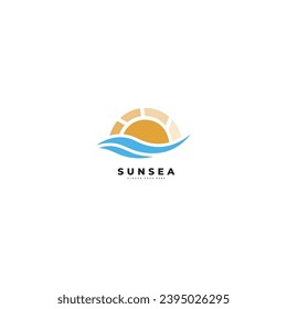 Abstract Vintage Circular Sun and Ocean Wave Logo. Vector Logo Design Template Elements.
