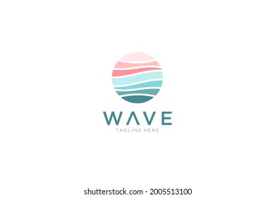 Abstract Vintage Circular Sun and Sea Wave Logo. Flat Vector Logo Design Template Element.
