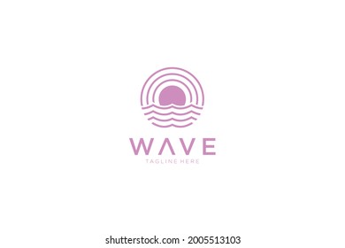 Abstract Vintage Circular Sun and Sea Wave Logo. Flat Vector Logo Design Template Element.
