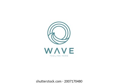 Abstract Vintage Circular Sun and Sea Wave Logo. Flat Vector Logo Design Template Element.
