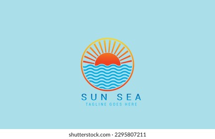 Abstract Vintage Circular Sun and Sea Wave Logo. Flat Vector Logo Design Template Element.