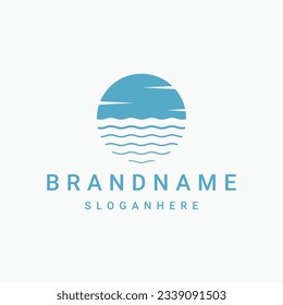 Abstract Vintage Circular Sun and Sea Wave Logo. Flat Vector Logo Design Template Element.