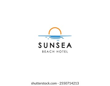 Vintage Circular Sun e Sea Wave Logo. Elemento de modelo de design de logotipo de vetor plano