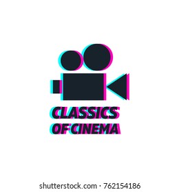 Abstract vintage classic camera for shooting movies and photos in a minimal logo design vector image style