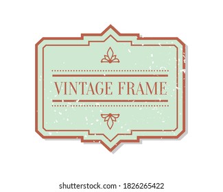 Abstract vintage closeup flat label with grunge decorative element. Package sticker frame text template. Retro shape border banner, menu design. Single vintage badge isolated vector illustration