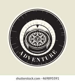 Abstract vintage compass with text Adventure, vector illustration