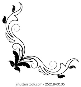 Abstract vintage corner flowers, butterflies on white background.