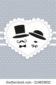 abstract vintage couple in a heart shape label