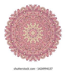 Abstract vintage decorative medallion pattern. Ethnic Mandala ornament. Can be used for textile, greeting card, coloring book, phone case print. Isolated. Illustration on doodle style