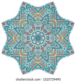 Abstract vintage decorative medallion pattern. Ethnic Mandala ornament. Can be used for textile, greeting card, coloring book, phone case print. Isolated. Illustration on doodle style