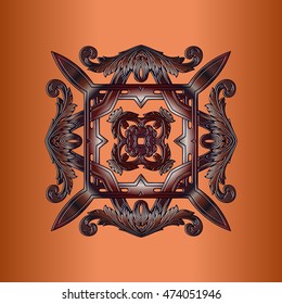 Abstract Vintage embossed decoration element Victorian style mahogany on a light background
