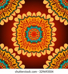 Abstract vintage ethnic seamless pattern ornamental. Bright festive mosaic