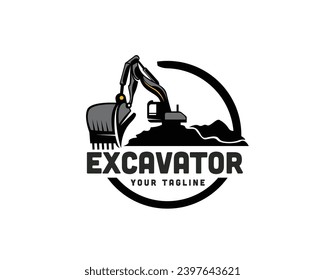 abstract vintage excavator contractor Logo design vector template illustration inspiration