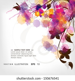 abstract vintage floral background with color splash