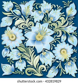 abstract vintage floral ornament on blue background