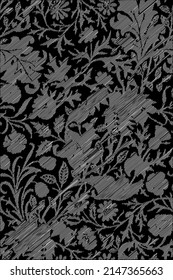 Abstract vintage floral seamless pattern with embroidery stiches effect. monochrome design.   