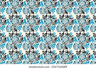 abstract vintage floral seamless pattern with botanical ikat and textured motifs for fabric and wallpaper all over flower blossom traditional design