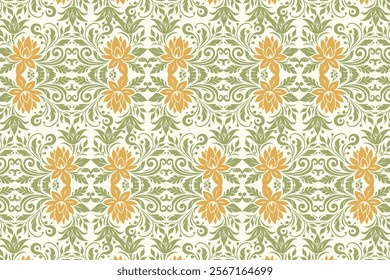 abstract vintage floral seamless pattern with ikat and botanical motifs for fabric and wallpaper all over textured flower blossom traditional design