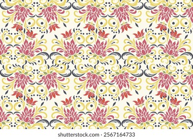 abstract vintage floral seamless pattern with ikat and botanical motifs for fabric wallpaper and fashion textile all over flower blossom textured design