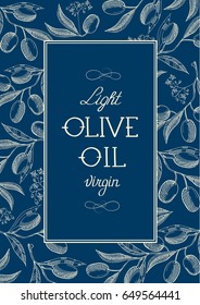 Abstract vintage floral template with text and natural olive tree branches on blue background vector illustration