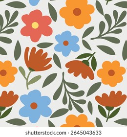 Abstractas patrón de flores vintage. Flores florecientes de primavera y verano, elemento botánico dibujado a mano, fondo floral Doodle, arte botánico mínimo, Fondo de pantalla de Formas de naturaleza básica linda.
