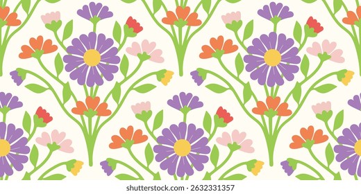 Abstract vintage flower seamless pattern background vector. Colorful botanical wallpaper with flower, foliage. Design for prints, cover, fabric, packaging, wall art, home decor.