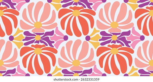 Abstract vintage flower seamless pattern background vector. Colorful botanical wallpaper with flower, foliage. Design for prints, cover, fabric, packaging, wall art, home decor.