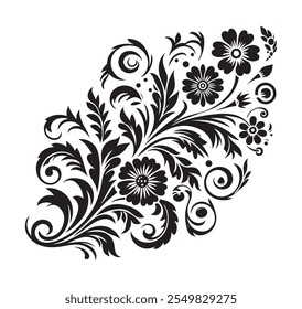 Abstract vintage flower vector silhouettes on white background. Vector Illustration