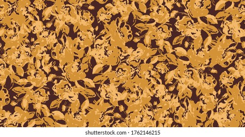 Abstract Vintage Flowers and Leaves Repeating Vector Pattern Isolated Background