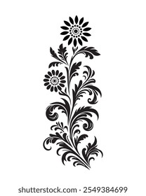 Abstract vintage flowers vector silhouettes on white background. Vector Illustration