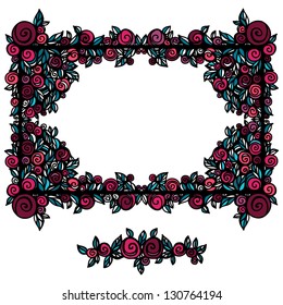 Abstract vintage frame and vignette with plants and flowers on a white background with text field-vector