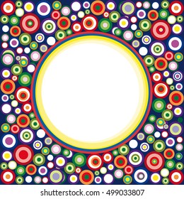Abstract vintage geometric background with circles and frame on blue