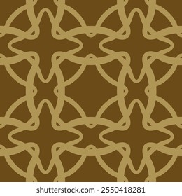 Abstractas patrón geométrico sin costuras vintage. Fondo ornamental de Vector con líneas curvas, malla, celosía, rejilla, red, cuadrados, rombos. Textura simple marrón y dorada. Repitiendo el diseño de estilo retro 