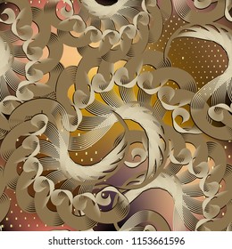 Abstract vintage gold vector seamless pattern. Intricate floral ornaments in Baroque Victorian style. Modern ornamental colorful background. Spiral shapes. Line art tracery itricacy decorative design