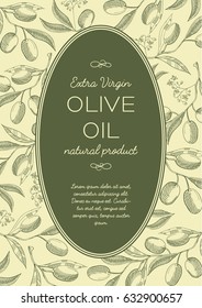 Abstract vintage green poster with text in oval frame and olives tree branches vector illustration
