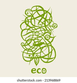 Abstract vintage hand-made print with grass pattern. Can be used for invitation, card, banner, thank you card, wedding and birthday events. 