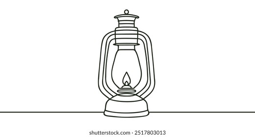 Abstract vintage kerosene lamp or lantern , continuous one line art hand drawing sketch