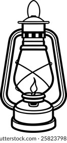 Abstract vintage kerosene lamp or lantern continuous one line art hand drawing sketch